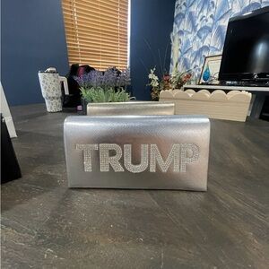 Silver Clutch with Custom TRUMP Rhinestone Lettering